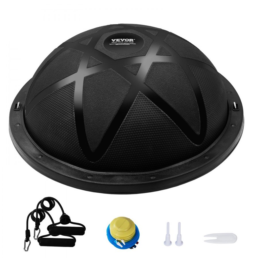 VEVOR Half Exercise Ball Trainer, 23 inch Balance Ball Trainer, 660 lbs Capacity Stability Ball, Yoga Ball with Resistance Bands and Pump, Strength Fitness Ball for Home Gym, Full Body Workouts, Black