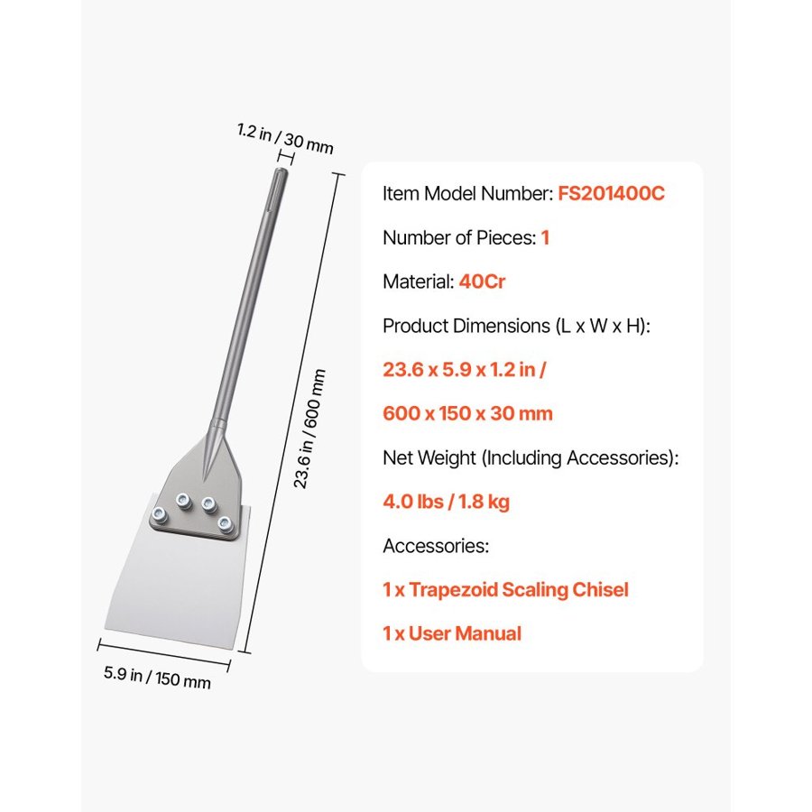 VEVOR SDS Max Floor Scraper – 600x150mm Bit, 40Cr Steel
