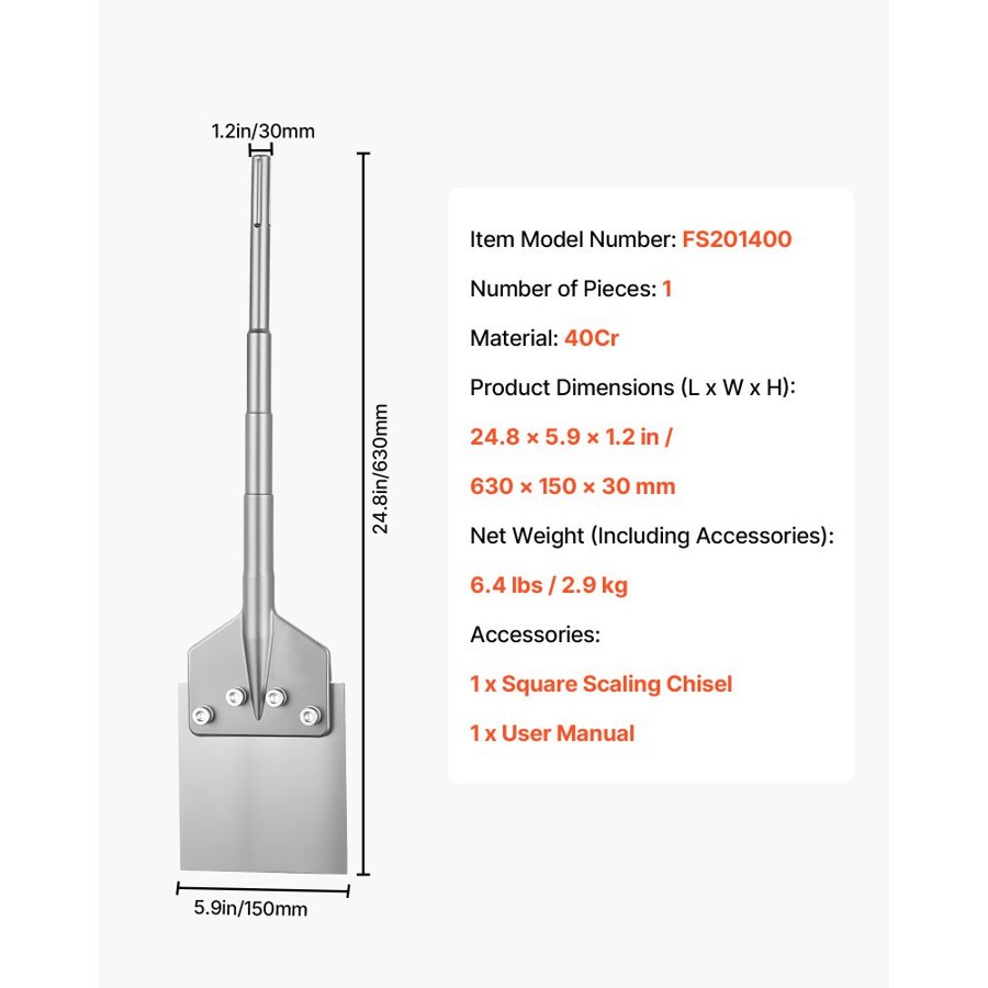 VEVOR SDS Max Floor Scraper Blade – 630x150mm, 40Cr Steel