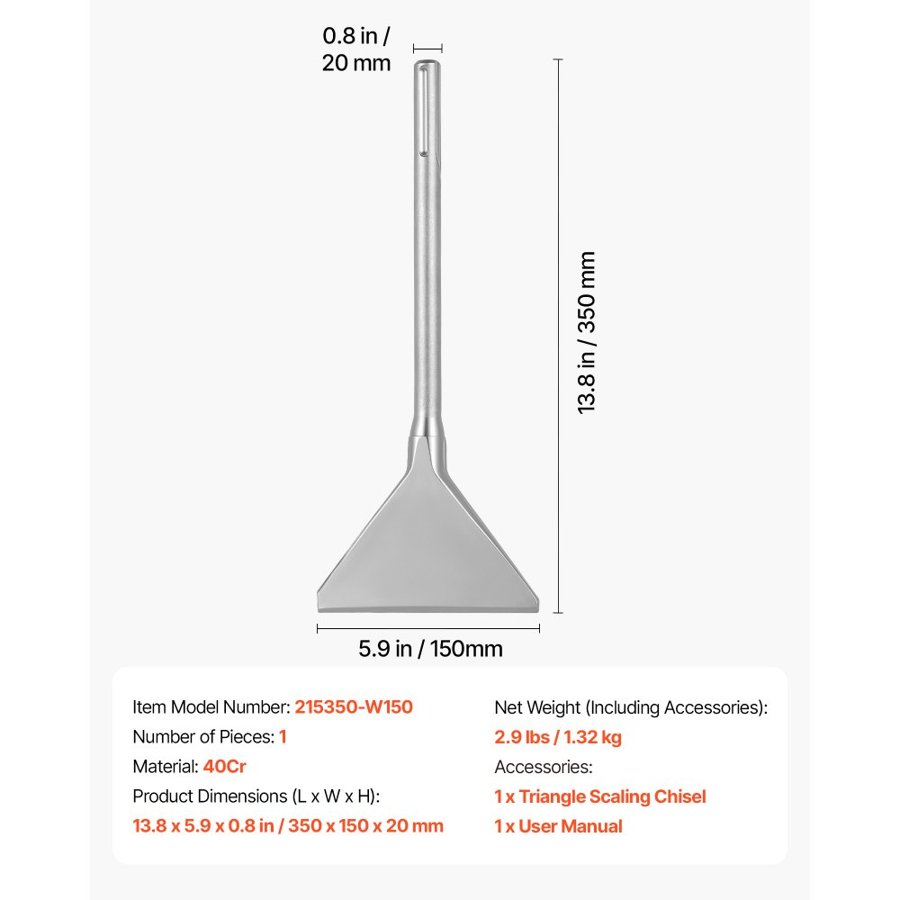 VEVOR SDS Max Scaling Chisel – 350 x 150 mm, 40Cr Steel