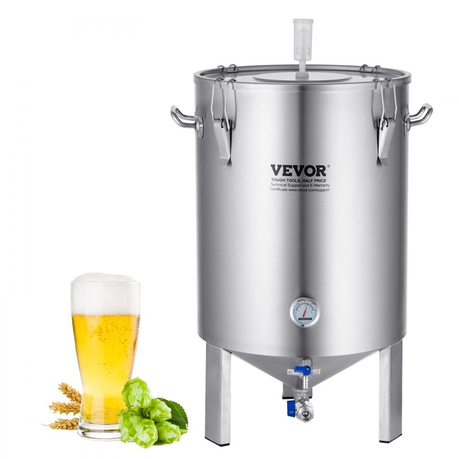VEVOR 304 Stainless Steel Kettle, 60 L Beer Brew Fermentor, Brew Bucket Fermentor for Brewing, Home Brewing Supplies with Base, Kettle Stock Pot Includes Lid, Handle, Valve, Spigot, Thermometer