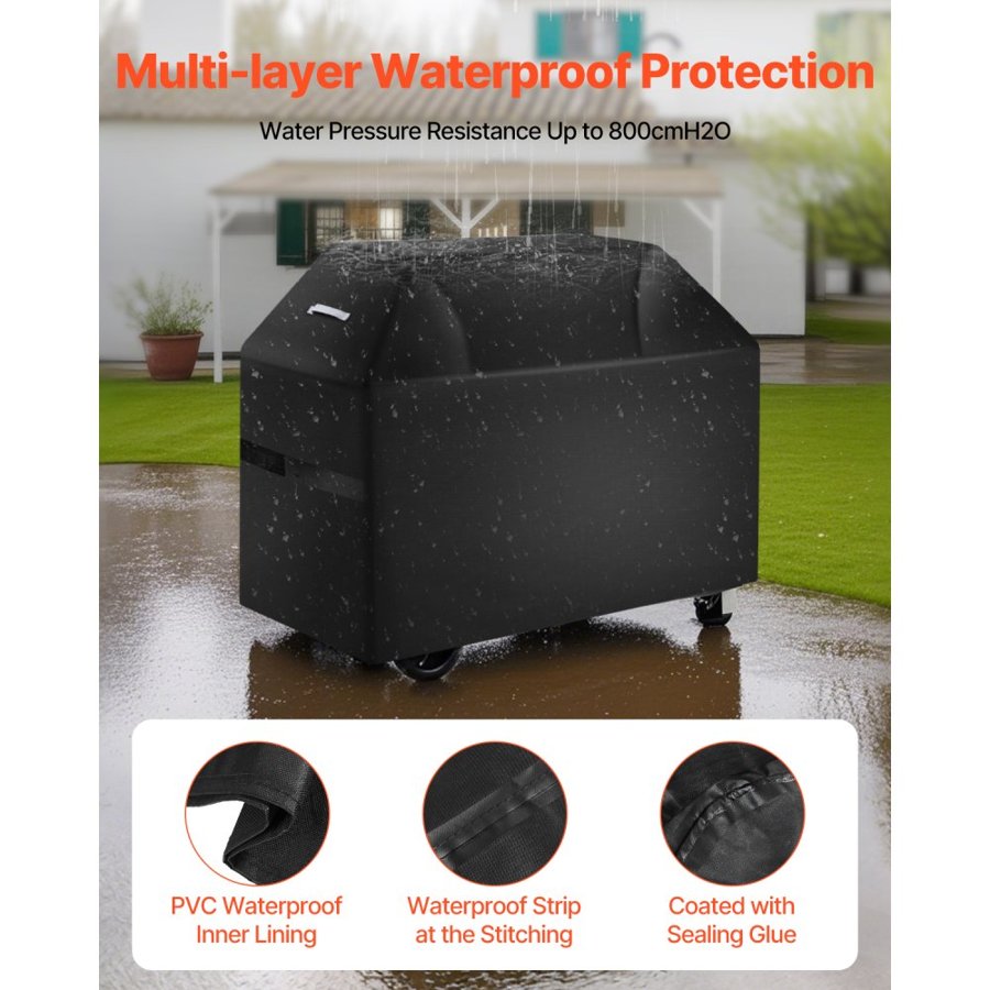 VEVOR Grill Cover, 52 inch BBQ Covers for Outdoor Grills, Waterproof, Fade Resistant, Weather Resistant Heavy Duty 600D Polyester, Easy On/Off, with Hook-and-Loop Straps, Black