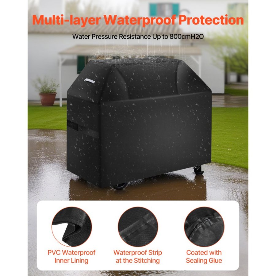 VEVOR Grill Cover, 58 inch BBQ Covers for Outdoor Grills, Waterproof, Fade Resistant, Weather Resistant Heavy Duty 600D Polyester, Easy On/Off, with Hook-and-Loop Straps, Black
