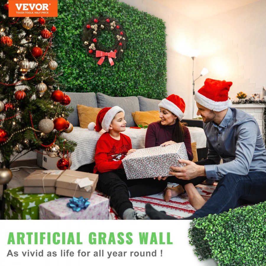 VEVOR 12PCS 10x10 inch Artificial Boxwood Panels, Boxwood Hedge Wall Mat,Artificial Grass Backdrop Wall, Privacy Hedge Screen UV Protected for Outdoor Indoor Garden Fence Backyard