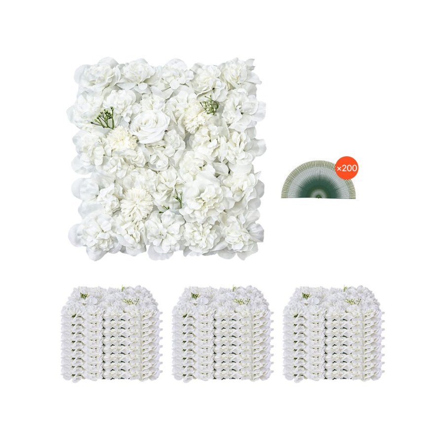 VEVOR 3D Flower Wall Panel, 24 PCS 15 x 15 inch, Artificial Floral Wall Background Mesh Backing Mat,Seamless Design&Easy Installation for Wedding Valentines Day Home Baby Party Backdrop Decor,White