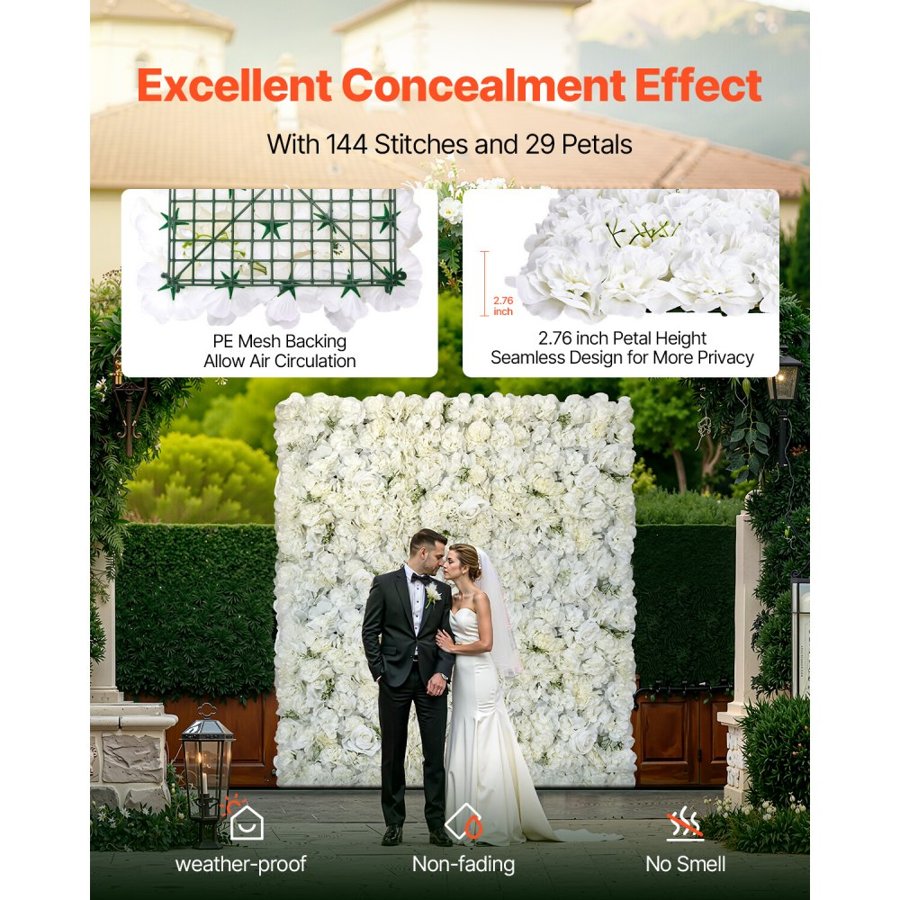 VEVOR 3D Flower Wall Panel, 24 PCS 15 x 15 inch, Artificial Floral Wall Background Mesh Backing Mat,Seamless Design&Easy Installation for Wedding Valentines Day Home Baby Party Backdrop Decor,White