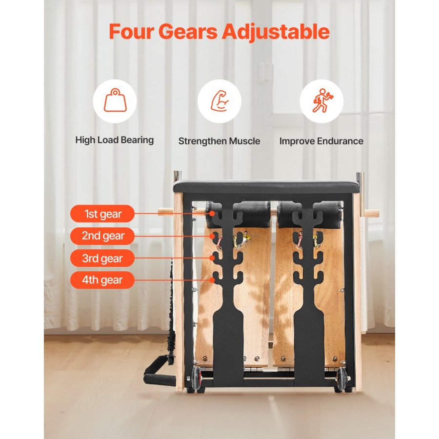 VEVOR Pilates Chair, Split-Pedal Stability Combo Chairs with Handles, Rubber Wood Frame Yoga Fitness Trainer, Exercise Reformer, Pilates Resistance-Workout Equipment, for Home Gym Studio Workout