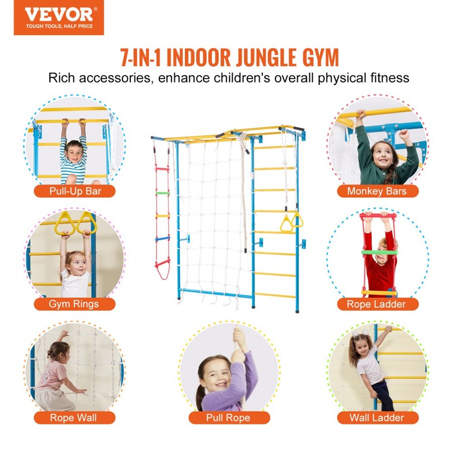 VEVOR Jungle Gym for Toddlers Indoor – 7-in-1 Steel Playset