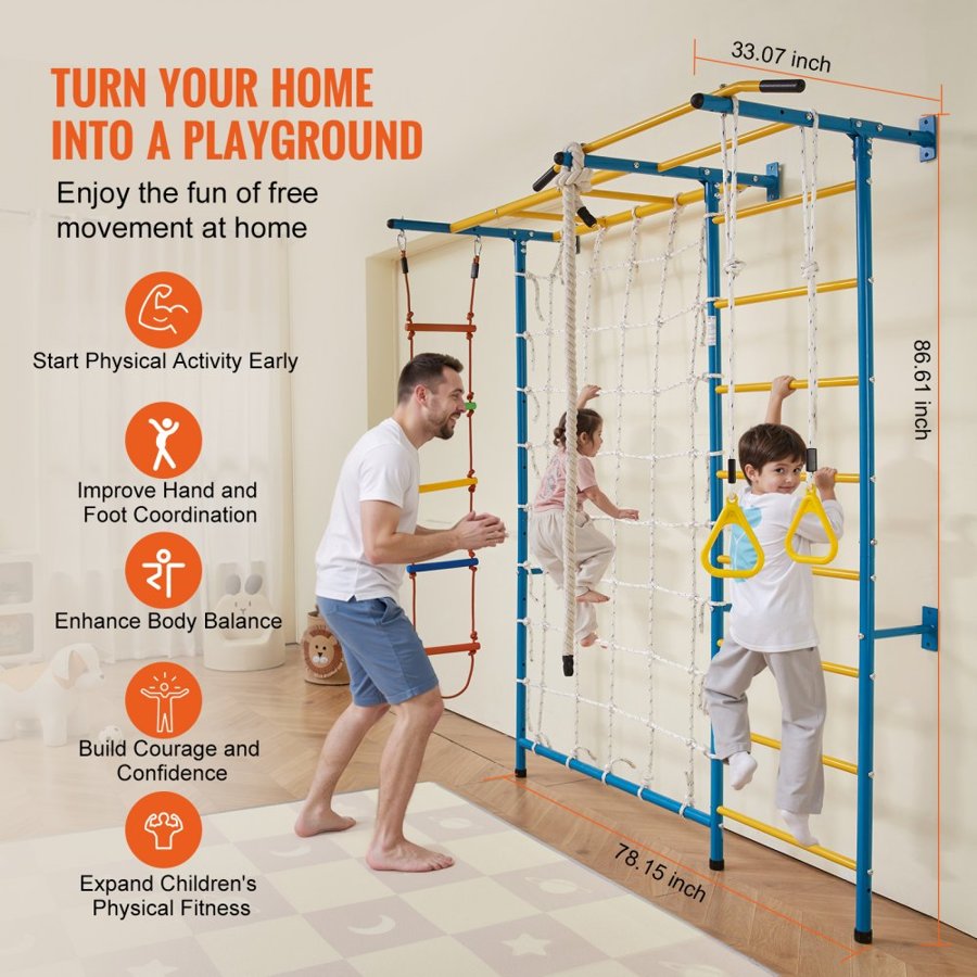 VEVOR Jungle Gym for Toddlers Indoor – 7-in-1 Steel Playset