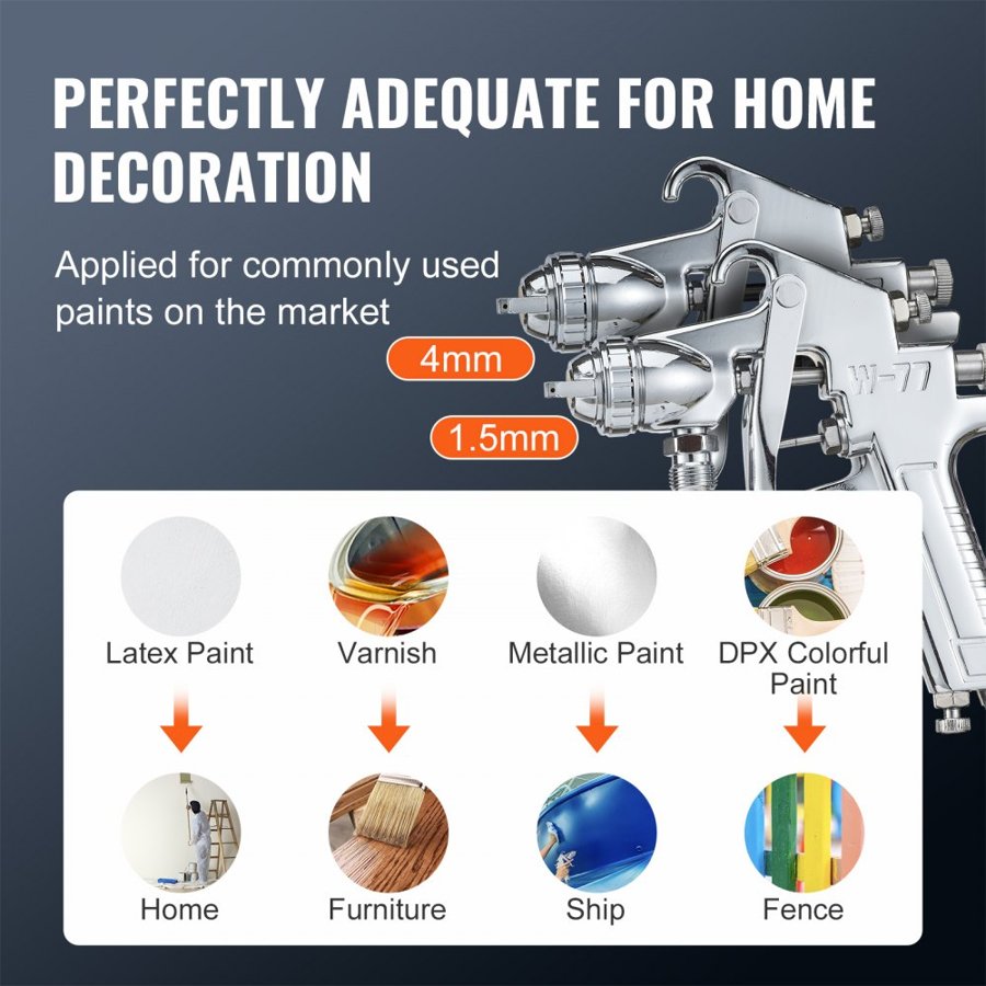 VEVOR Spray Paint Pressure Pot Tank, 10L/2.5gal Air Paint Pressure Pot, 1.5mm+4mm Two Nozzles Two Spray Paint Guns for Industry Home Decor Architecture Construction Automotive Painting, 60PSI Max