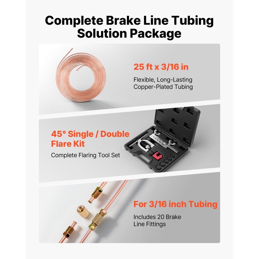 VEVOR 3/16" Brake Line Repair Kit – 25FT, Flaring Tool