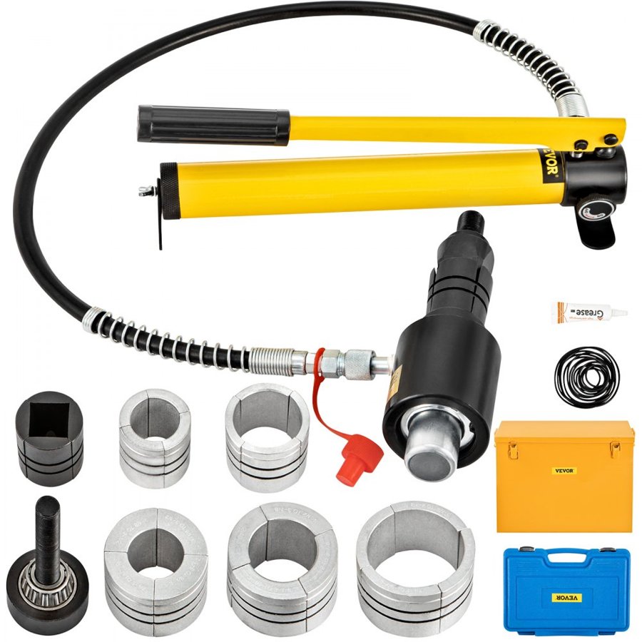 VEVOR Hydraulic Exhaust Pipe Expander, 4.1 to 10.8 cm size, 10 T Manual Hydraulic Pipe Stretcher w/4 Dies and 2 Storing Case for Copper, Aluminum Tubes in Car Repairing