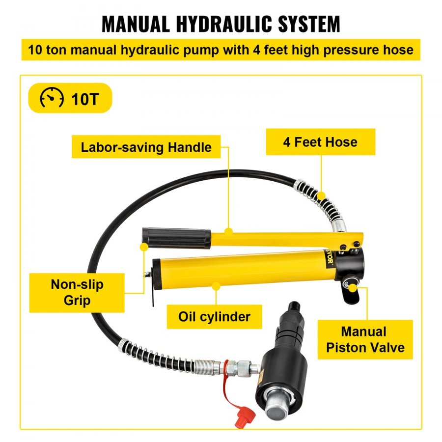 VEVOR Hydraulic Exhaust Pipe Expander, 4.1 to 10.8 cm size, 10 T Manual Hydraulic Pipe Stretcher w/4 Dies and 2 Storing Case for Copper, Aluminum Tubes in Car Repairing