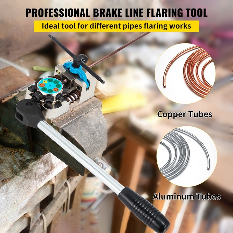 VEVOR Brake Line Flaring Tool, 45 Degree Single, Double, and Bubble Flares for 3/16\", 1/4\", 5/16\" and 3/8\" Tube Size, Suitable for Soft Metal of Copper Lines