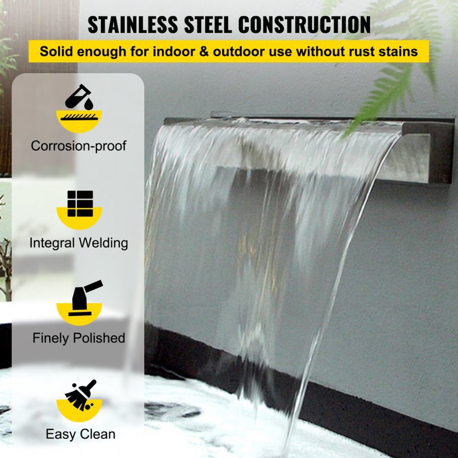 VEVOR 30 cm x 11.4 cm x 7.9 cm Stainless Steel Decorative Waterfall Pool Fountain For Garden Pond Indoors And Outdoors