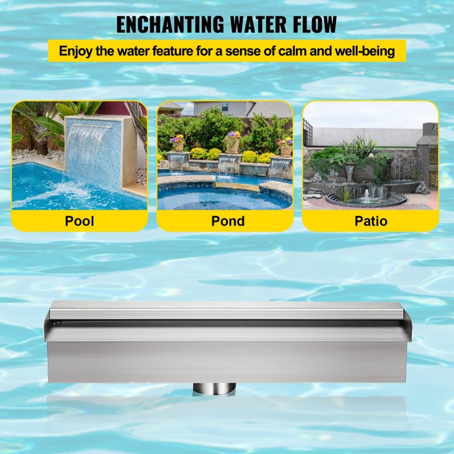 VEVOR 30 cm x 11.4 cm x 7.9 cm Stainless Steel Decorative Waterfall Pool Fountain For Garden Pond Indoors And Outdoors