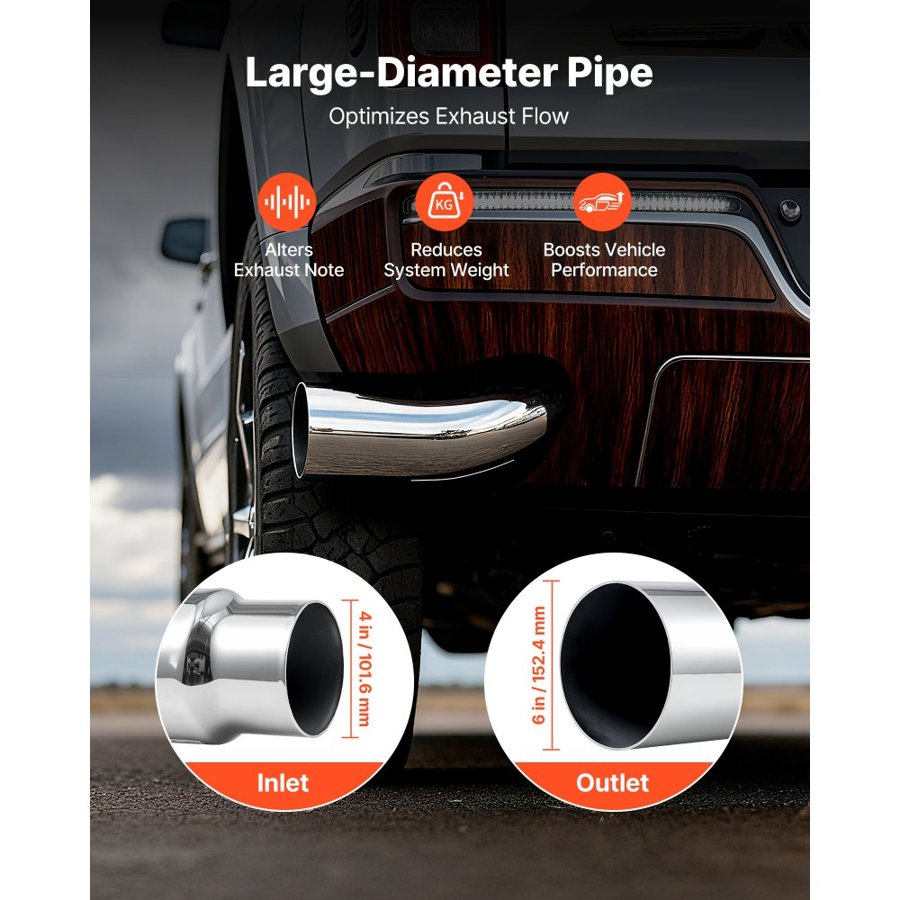 VEVOR Chrome Elbow Exhaust Tip – 4"x6", 2mm Wall, 10.8 lbs