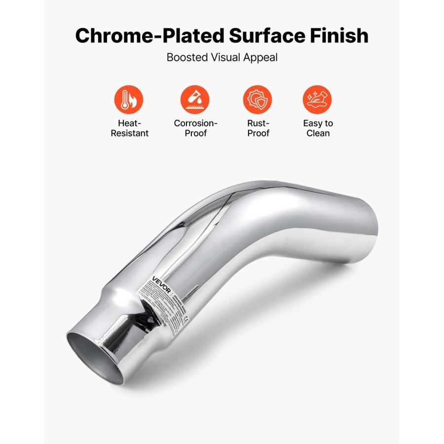 VEVOR Chrome Elbow Exhaust Tip 4 to 5 – 23" Long, Turn Down