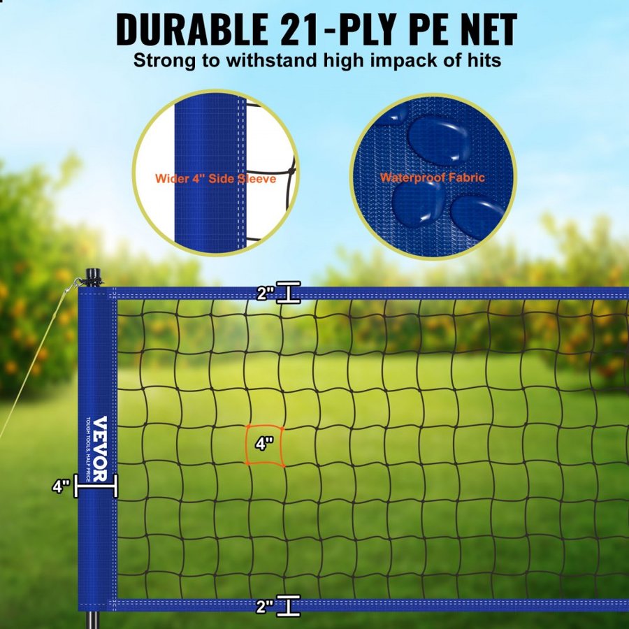 VEVOR Outdoor Portable Volleyball Net System, Adjustable Height Steel Poles, Professional Volleyball Set with PVC Volleyball, Pump, Carrying Bag, Heavy Duty Volleyball Net for Backyard, Beach, Lawn