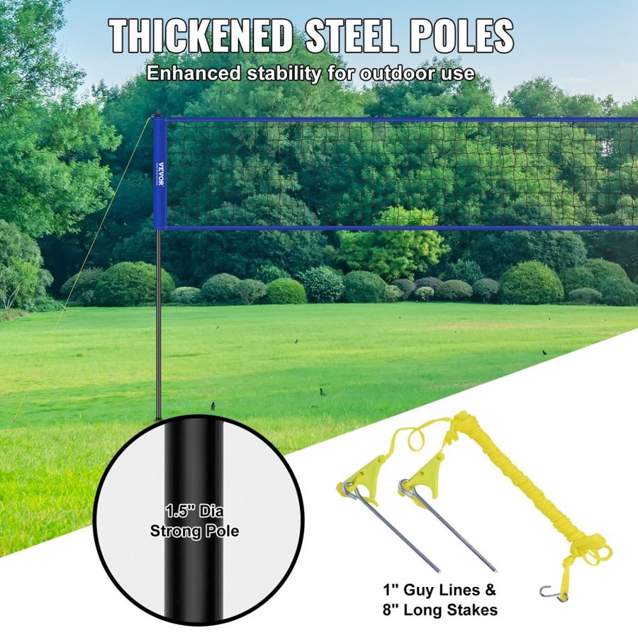 VEVOR Outdoor Portable Volleyball Net System, Adjustable Height Steel Poles, Professional Volleyball Set with PVC Volleyball, Pump, Carrying Bag, Heavy Duty Volleyball Net for Backyard, Beach, Lawn