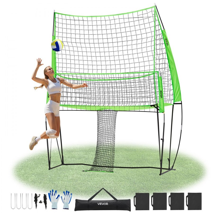 VEVOR Volleyball Training Net System, Freely Height-Adjustable Practice Equipment with Ball Return, 8x11ft Portable Net Station, Easy Setup for Backyard Indoor Outdoor Serving Spiking Improve Accuracy