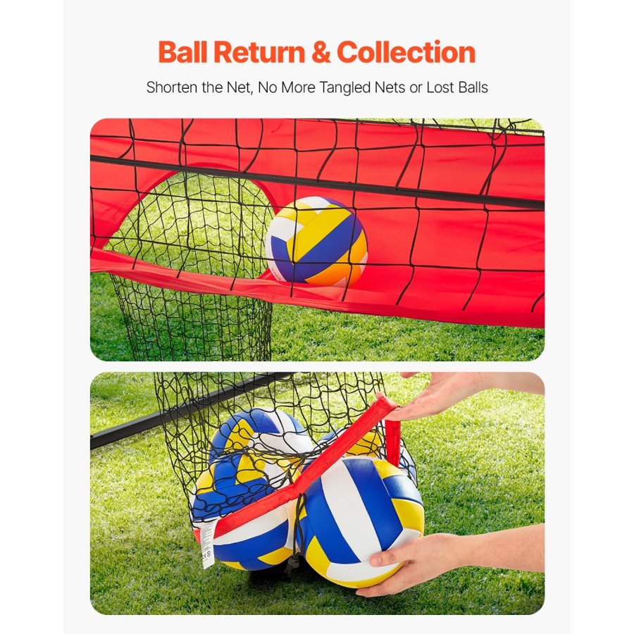 VEVOR 2-in-1 Volleyball Training Net System, Freely Height-Adjustable Practice Equipment with Ball Return, Portable Net Station, Easy Setup for Backyard Indoor Outdoor Serving Spiking Improve Accuracy