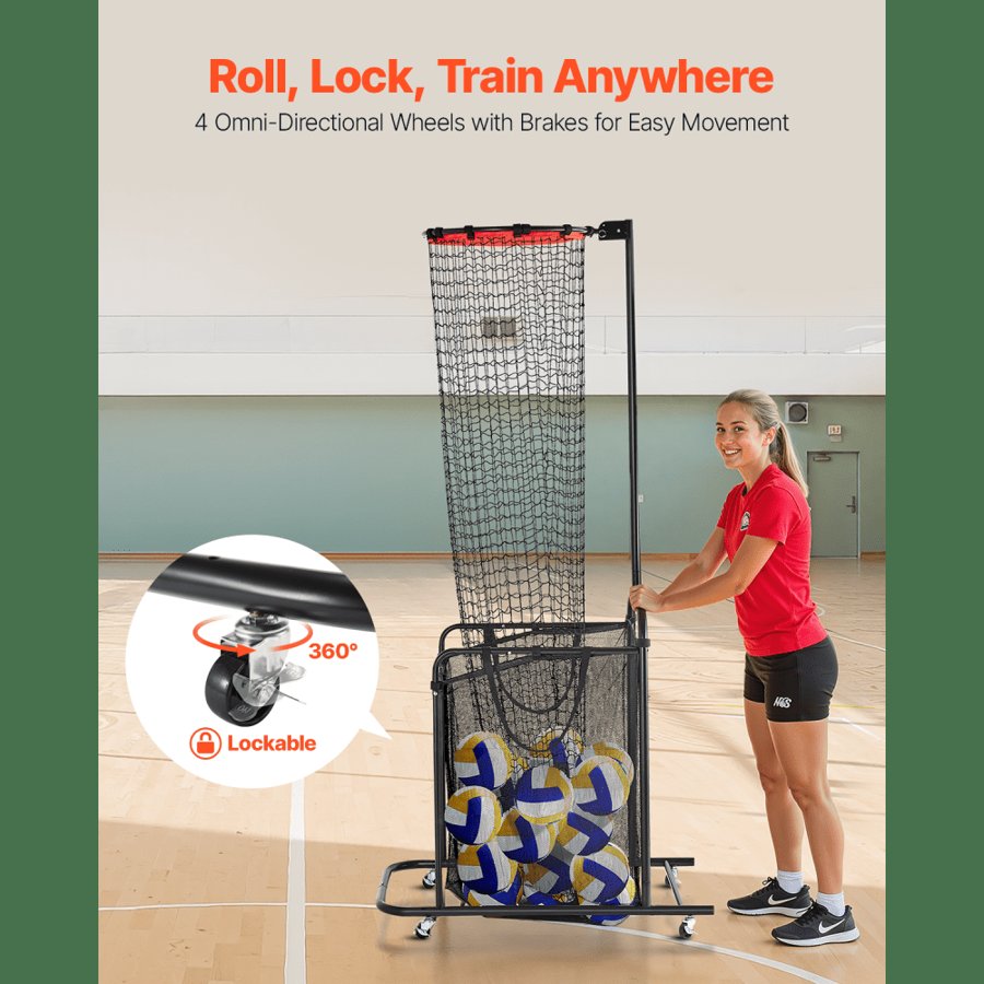 VEVOR Volleyball Setter Training Equipment, Angle and Height Adjustable Volleyball Trainer, Portable Practice Net with Cart, Wheels, Carrying Bag, Indoor Outdoor Target Net for Serving Spiking Setting