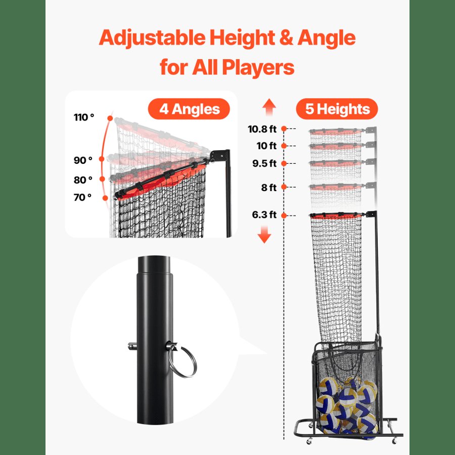 VEVOR Volleyball Setter Training Equipment, Angle and Height Adjustable Volleyball Trainer, Portable Practice Net with Cart, Wheels, Carrying Bag, Indoor Outdoor Target Net for Serving Spiking Setting