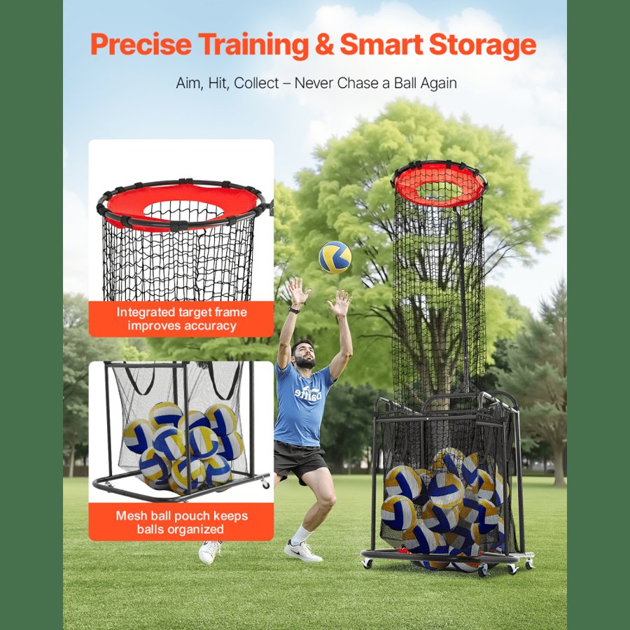 VEVOR Volleyball Setter Training Equipment, Angle and Height Adjustable Volleyball Trainer, Portable Practice Net with Cart, Wheels, Carrying Bag, Indoor Outdoor Target Net for Serving Spiking Setting