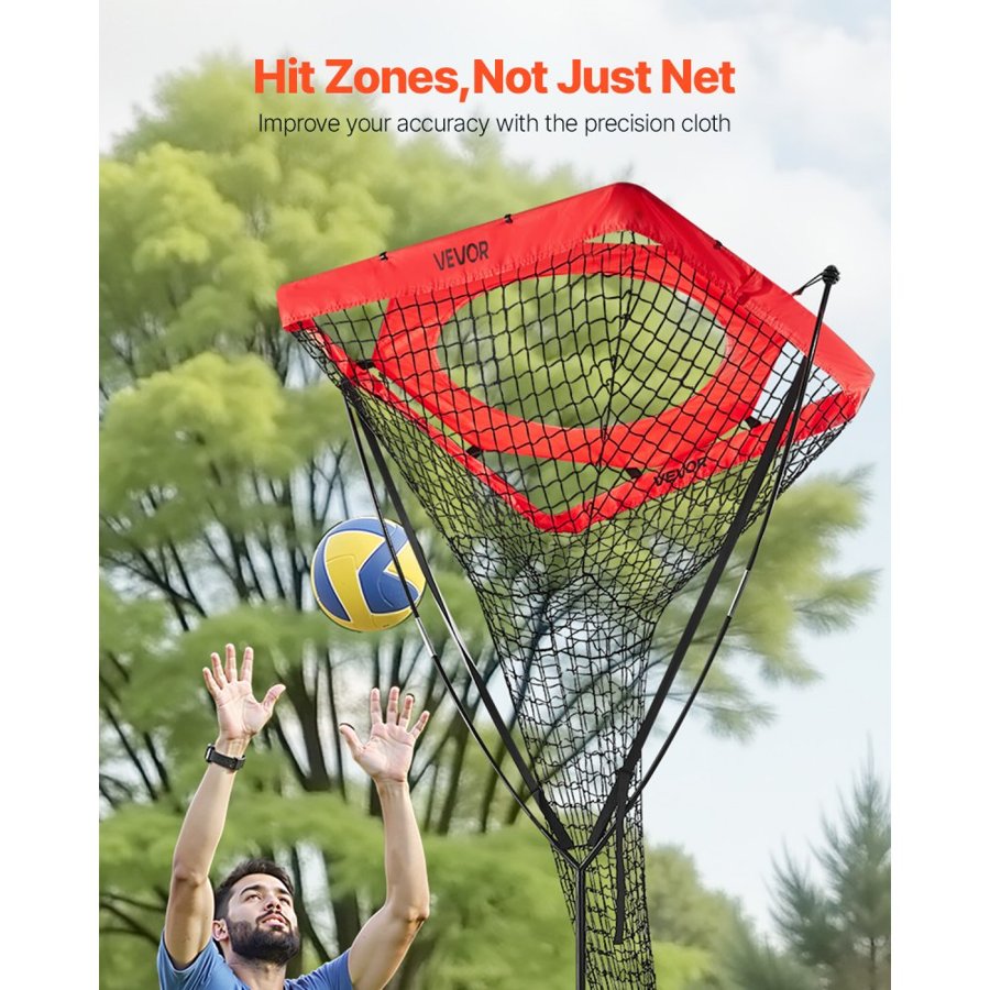 VEVOR Volleyball Setter Training Equipment, Angle and Height Adjustable Volleyball Trainer, Portable Practice Net with Steel Base, Carrying Bag, Indoor Outdoor Target Net for Serving Spiking Setting