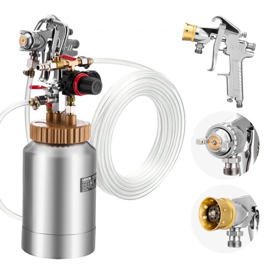 VEVOR Spray Paint Pressure Pot, 2 L Pressure Pot Paint Sprayer, φ1.8mm + φ3mm Two Spray Guns Central Pneumatic Sprays Gun with Two 3 m Hoses for Furniture, Car, 3 Adjustable Controls