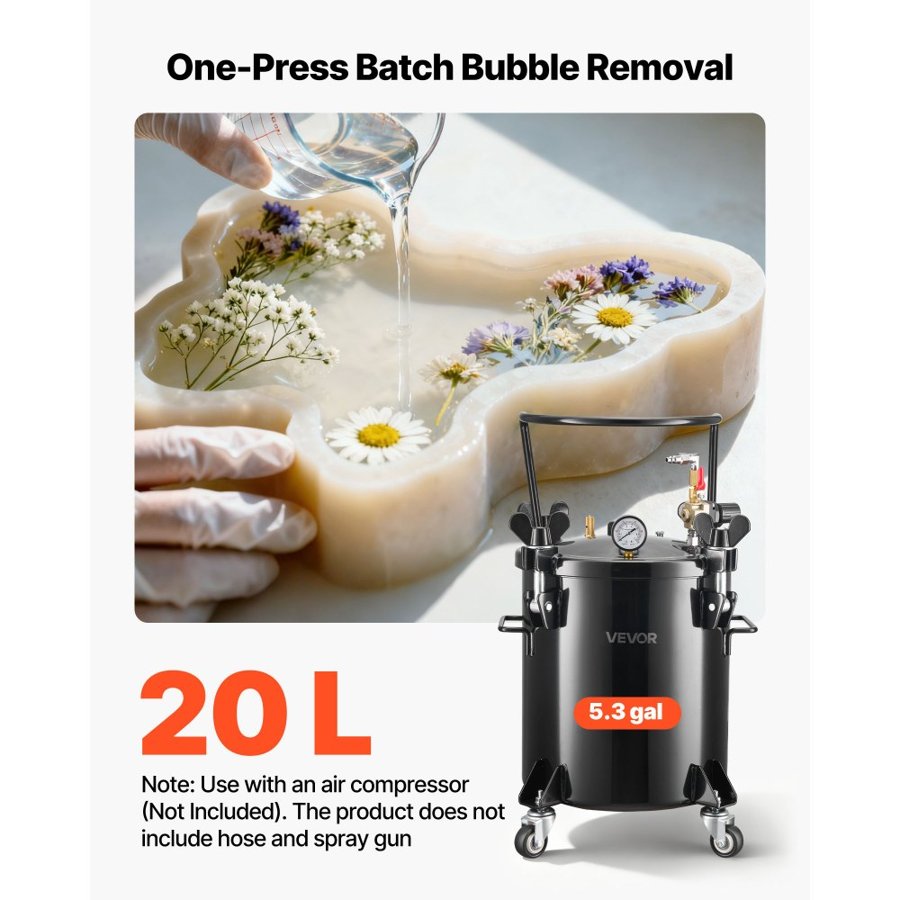 VEVOR Paint Pressure Tank – 20L, 80 PSI, 3 Quick-Connect