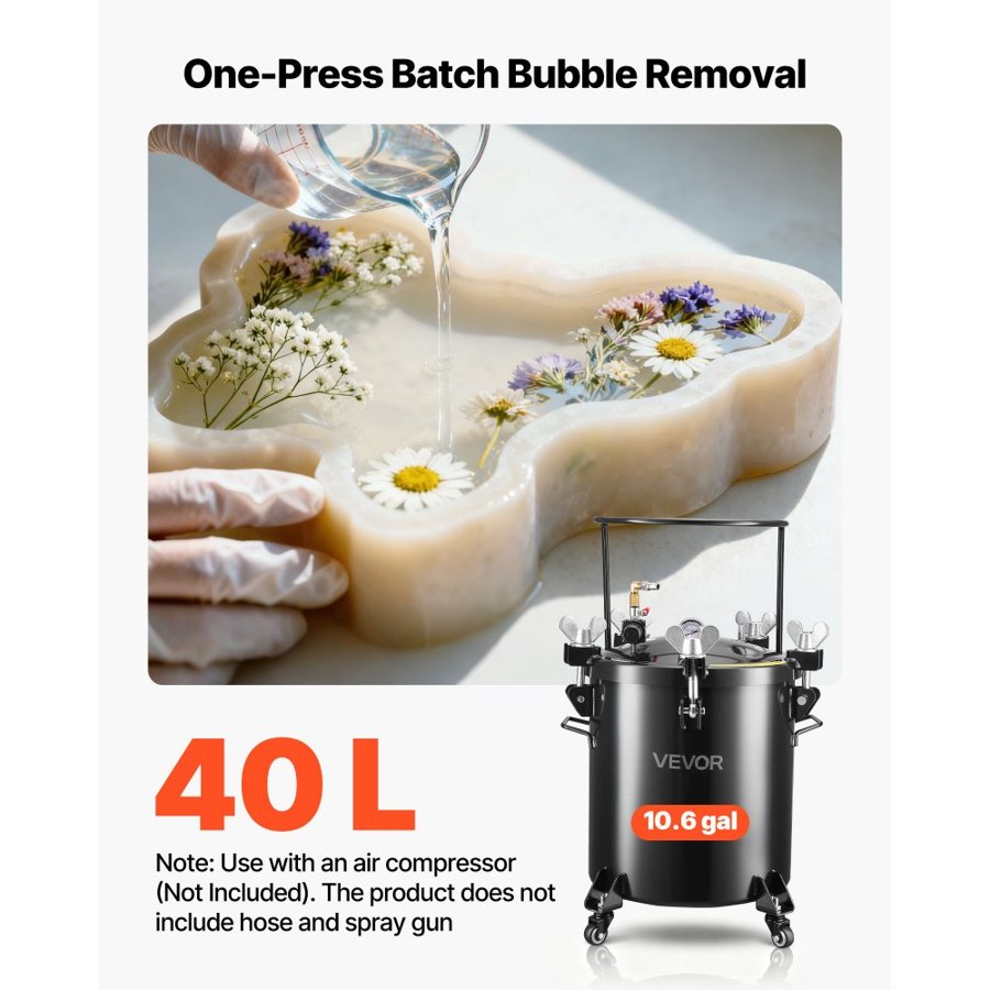 VEVOR Pressure Tank, 40 L Heavy Duty Steel Pressure Pot Tank, with Three Quick-Connect Couplers for Home Use, DIY, Art Creations, Large-Diameter Tanks