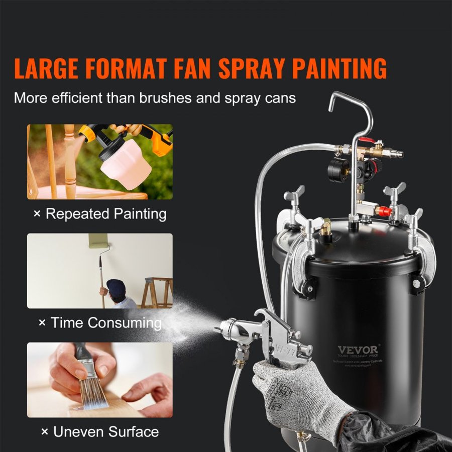 VEVOR Spray Paint Pressure Pot, 15L/3.75gal Pressure Pot Tank, 60 psi Adjustale Pressure, Steel Pressure Pot Paint Tank with Spray Gun, Hoses, Pressure Gauge, for Home Decor and Industry Painting