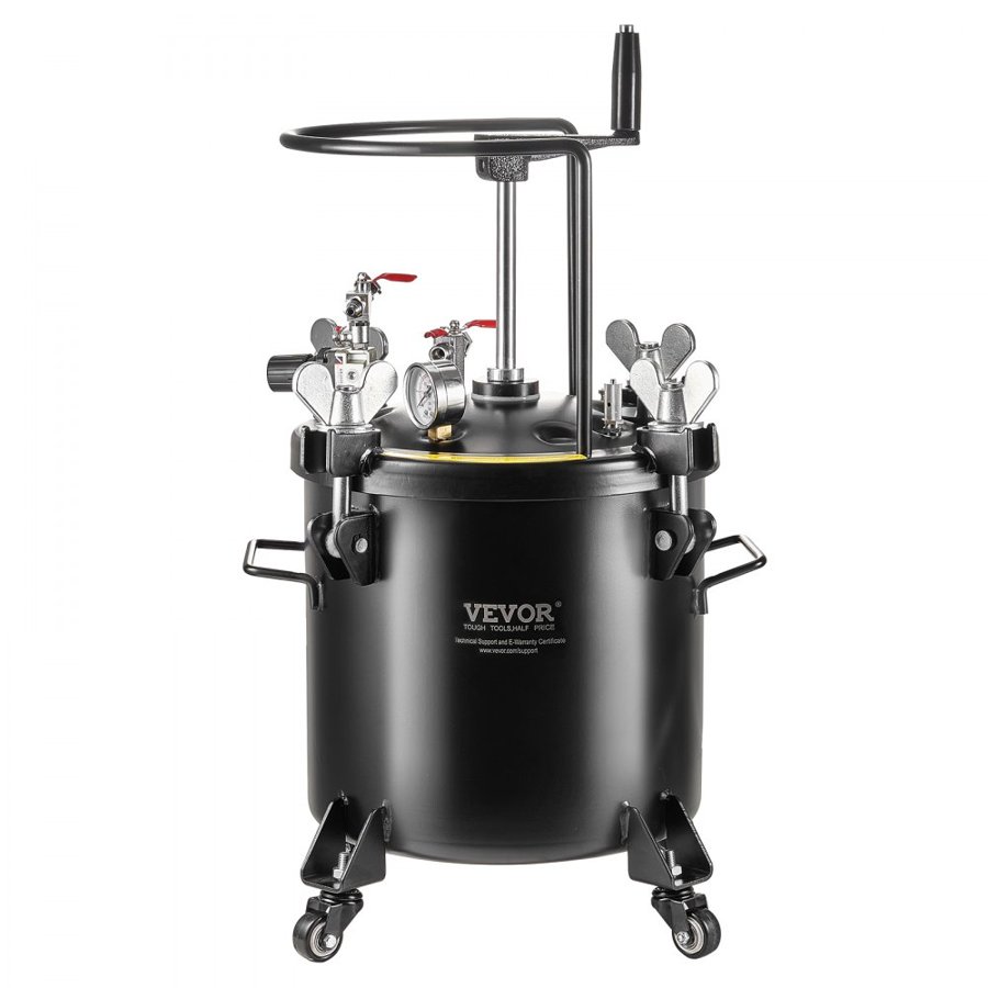 VEVOR Spray Paint Pressure Pot, 20L/5gal Pressure Pot Tank, 70 psi Adjustale Pressure, Steel Pressure Pot Paint Tank with Casters and Leak Repair Sealant, for Home Decor and Industry Painting
