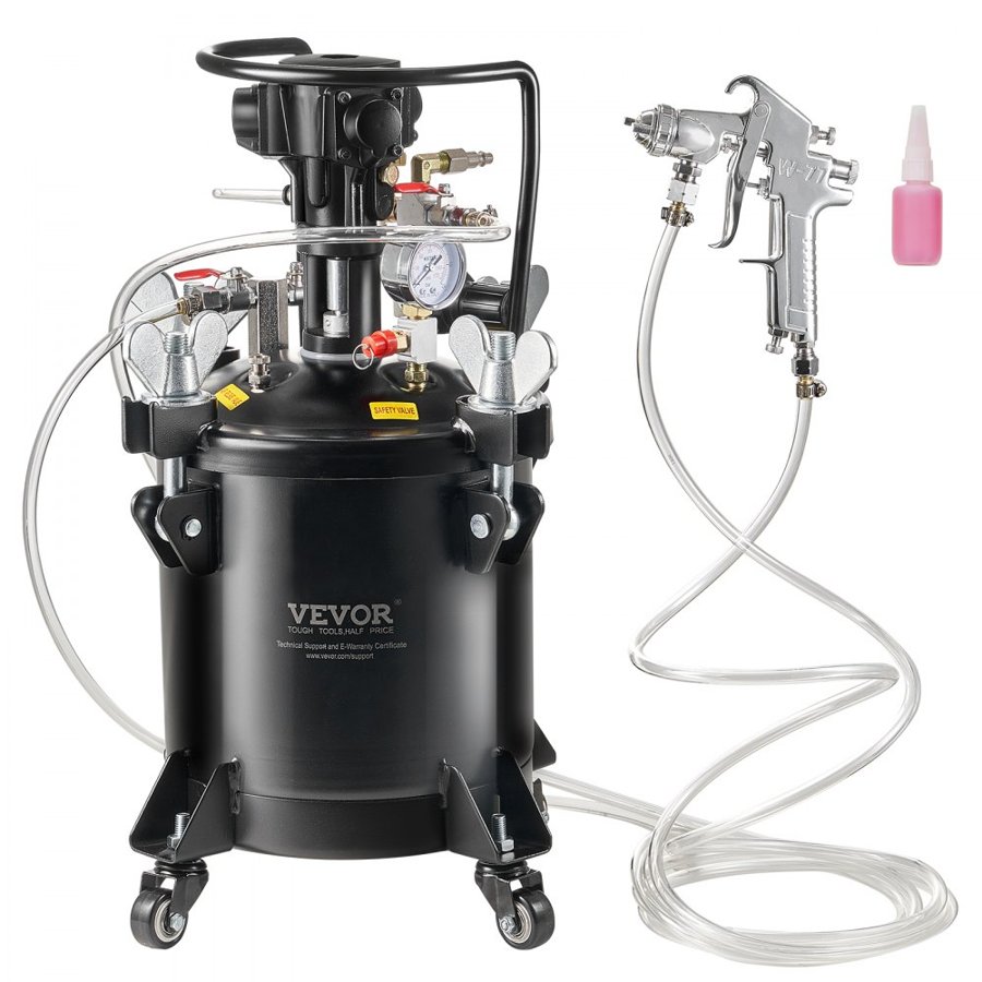 VEVOR Spray Paint Pressure Pot, 10 L/2.5 gal Fully Automatic Stirring Pressure Pot Tank, 70 psi Adjustale Pressure, Pressure Pot Paint Tank with Spray Gun and Hoses, for Home Decor Industry Painting