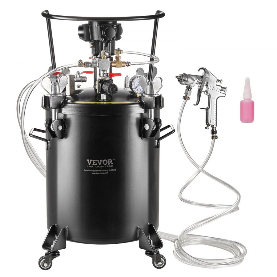 VEVOR Spray Paint Pressure Pot, 30 L/7.5 gal Fully Automatic Stirring Pressure Pot Tank, 70 psi Adjustale Pressure, Pressure Pot Paint Tank with Spray Gun and Hoses, for Home Decor Industry Painting