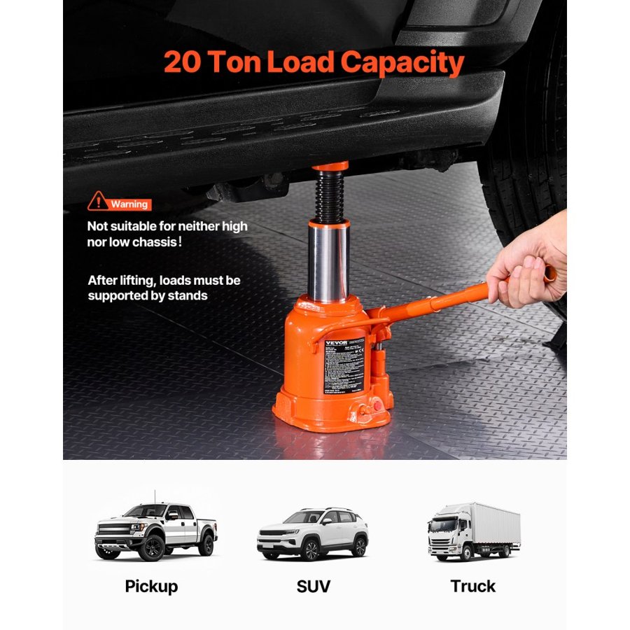 VEVOR Hydraulic 20 Ton Jack – 44,092 lbs, 6.69"–12.6'' Lift
