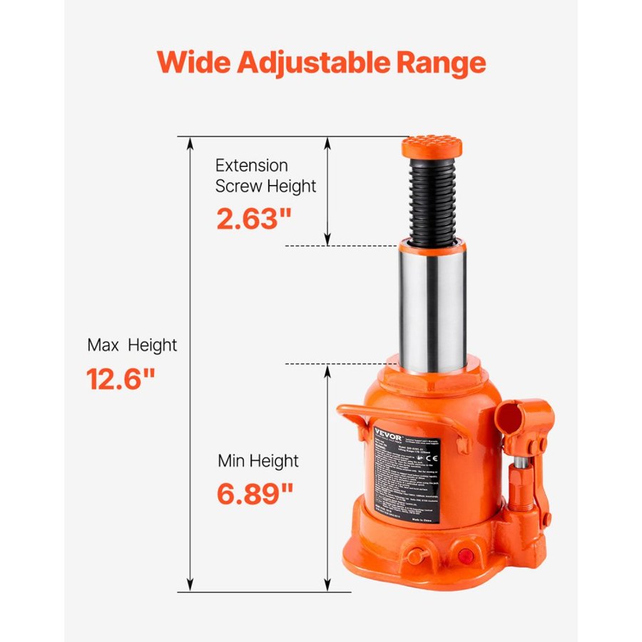 VEVOR Hydraulic 20 Ton Jack – 44,092 lbs, 6.69"–12.6'' Lift
