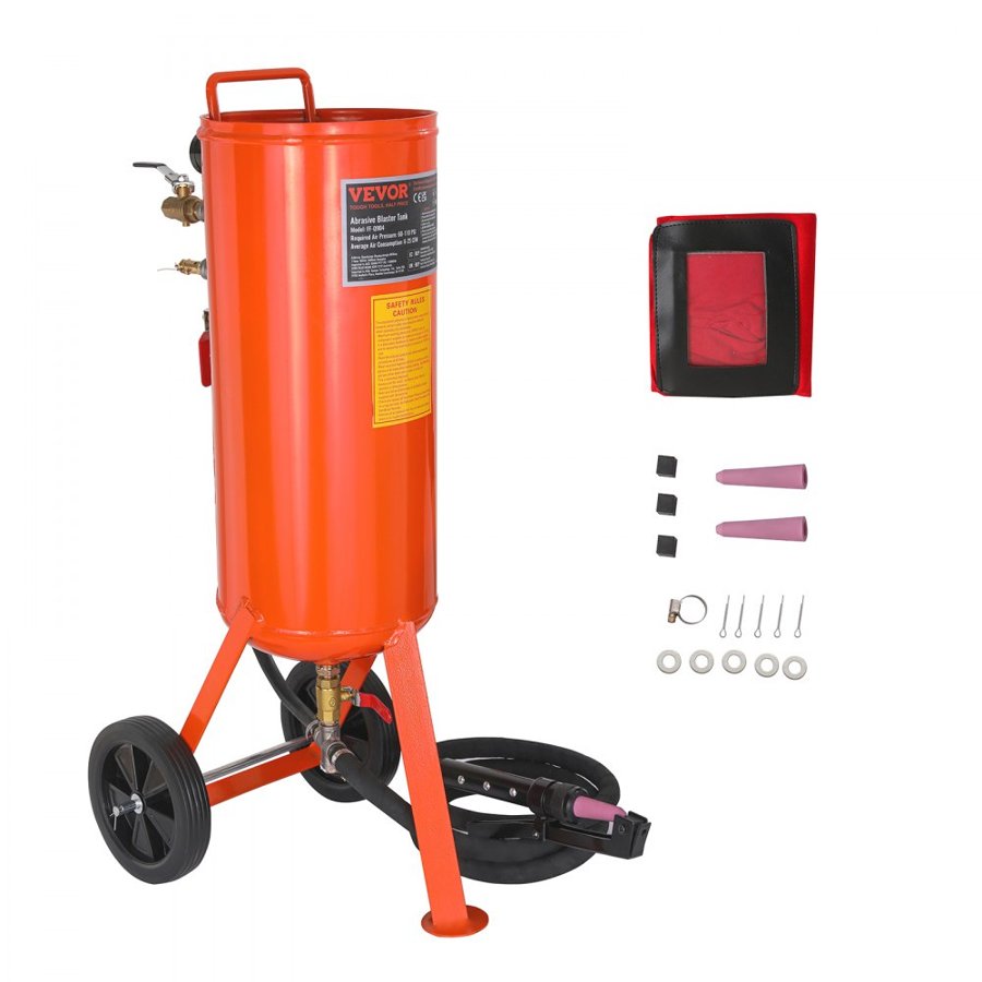 VEVOR 37.9 L Heavy-Duty Sand Blaster 60-110 PSI with 2 Nozzles & 7.5ft/228.6 cm Hose
