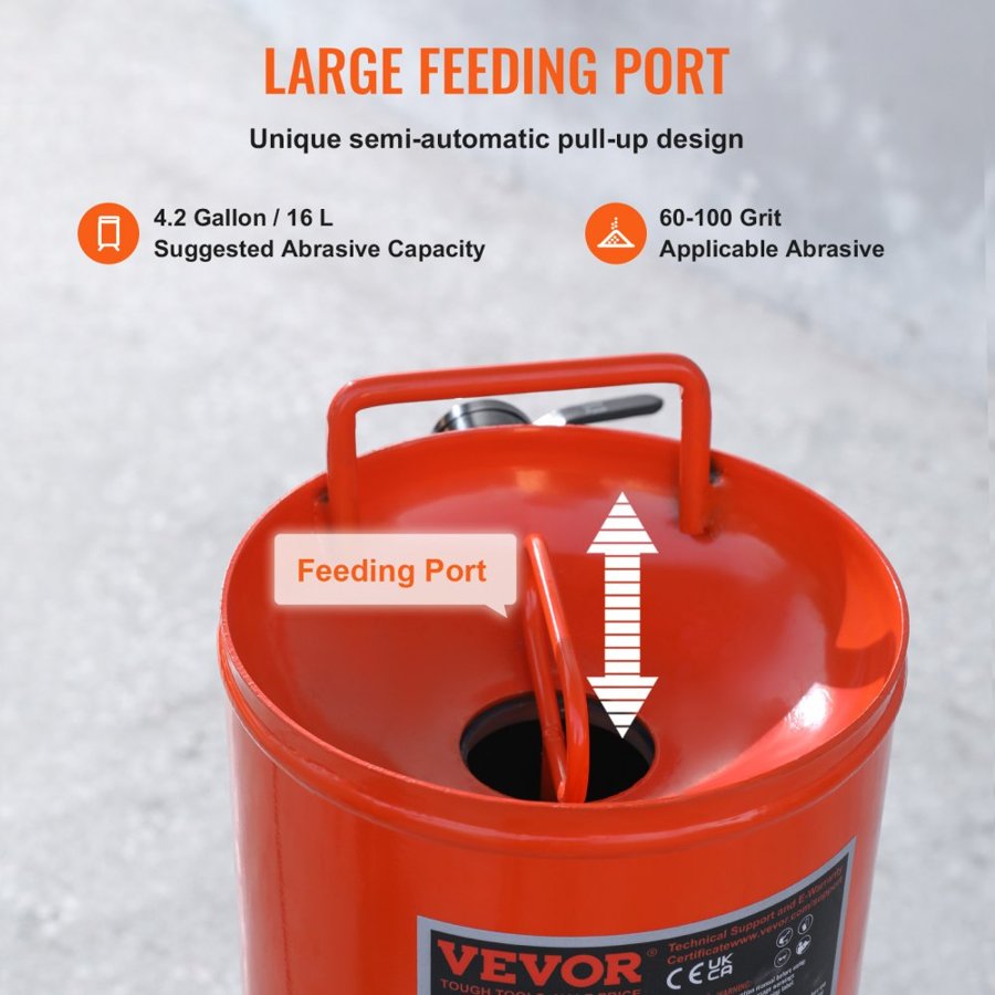 VEVOR 37.9 L Heavy-Duty Sand Blaster 60-110 PSI with 2 Nozzles & 7.5ft/228.6 cm Hose