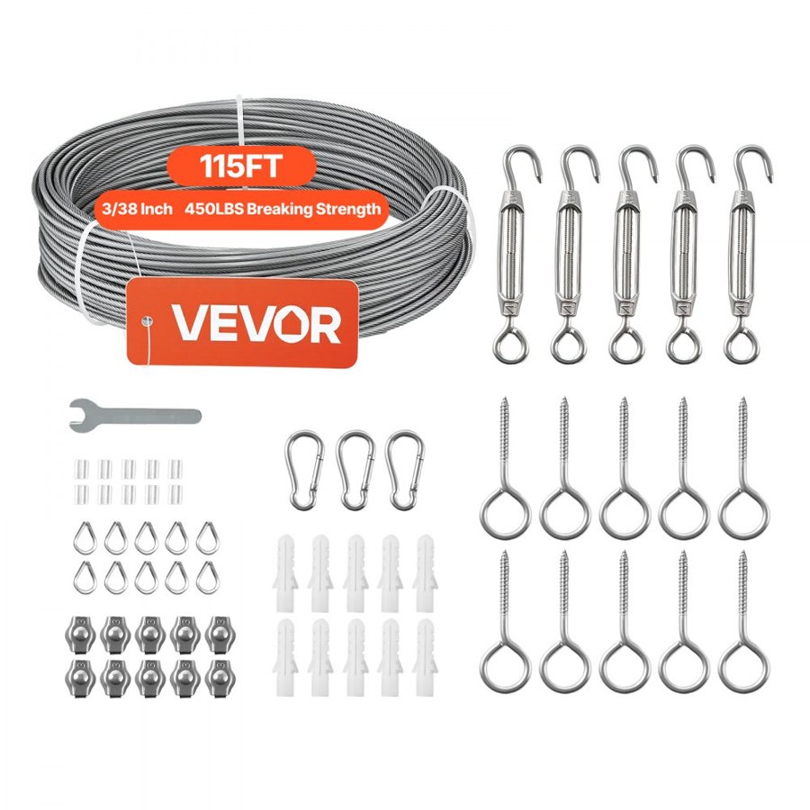 VEVOR Steel Wire Rope Kit – 2mm, 115ft, 304 Steel, 2kN, 7x7