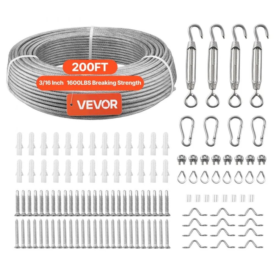 VEVOR Wire Rope Tension Kit – 4.76mm, 61m, 304 Steel, 7.1kN