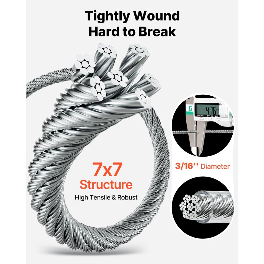 VEVOR Wire Rope Tension Kit – 4.76mm, 61m, 304 Steel, 7.1kN