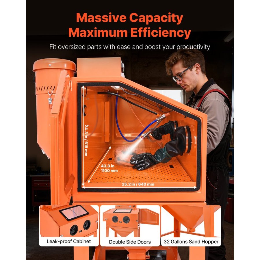 VEVOR Commercial Sandblast Cabinet – 115Gal, 1.6HP, Dual Gun