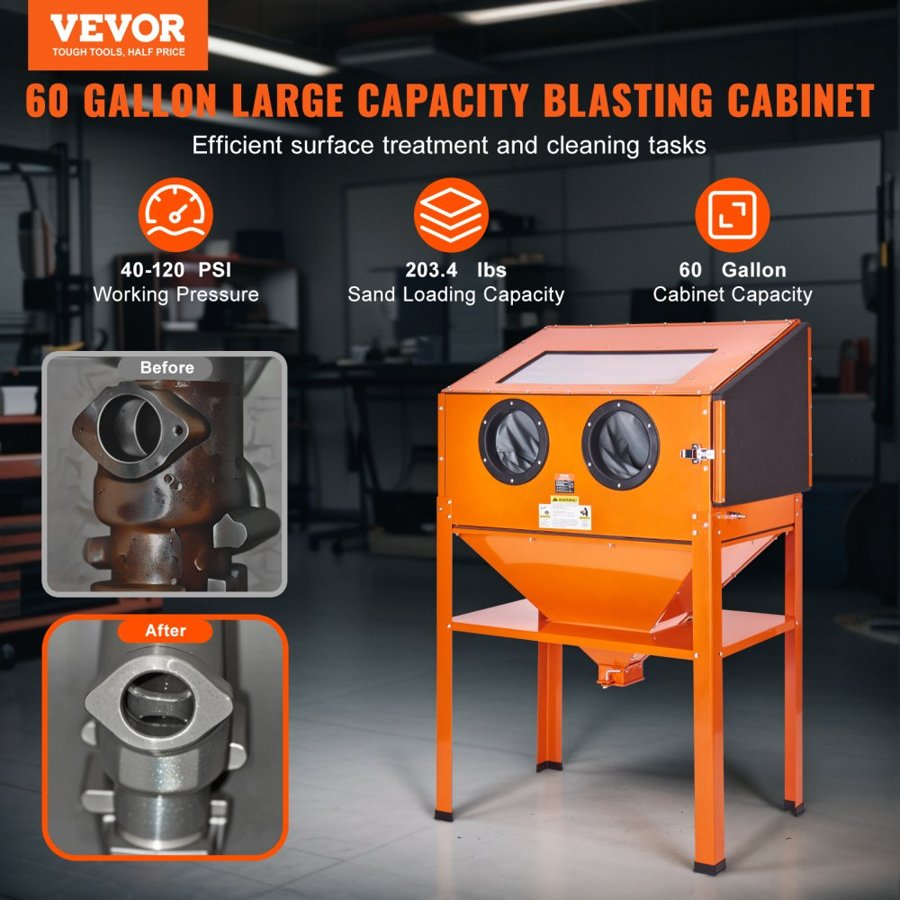 VEVOR 227.1 L Sand Blasting Cabinet with Stand with Blasting Gun & 4 Nozzles