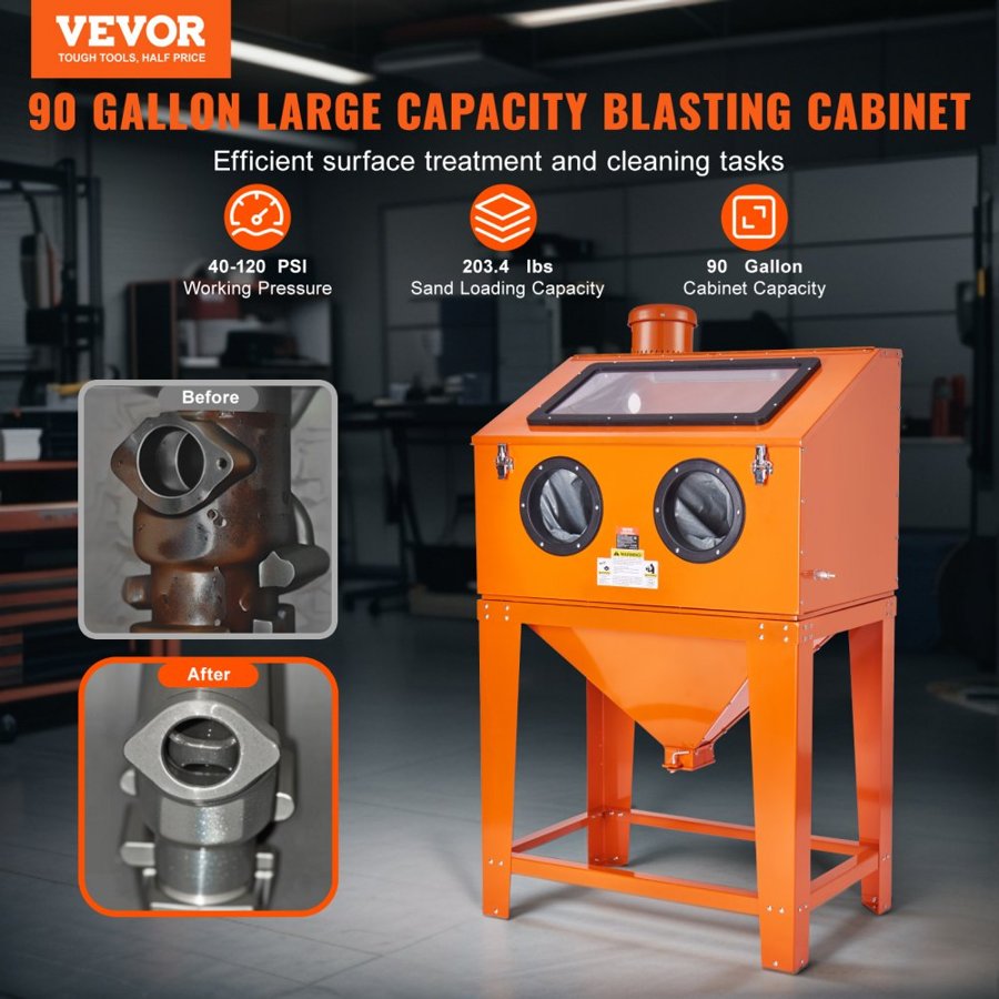 VEVOR 90 Gallon/340.7 L Sandblasting Cabinet with 1.8 Gallon/6.8 L Dust Collection System