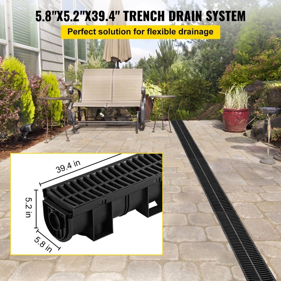 VEVOR Drainage Trench Driveway Channel Drain Kit Plastic Grate-5.8