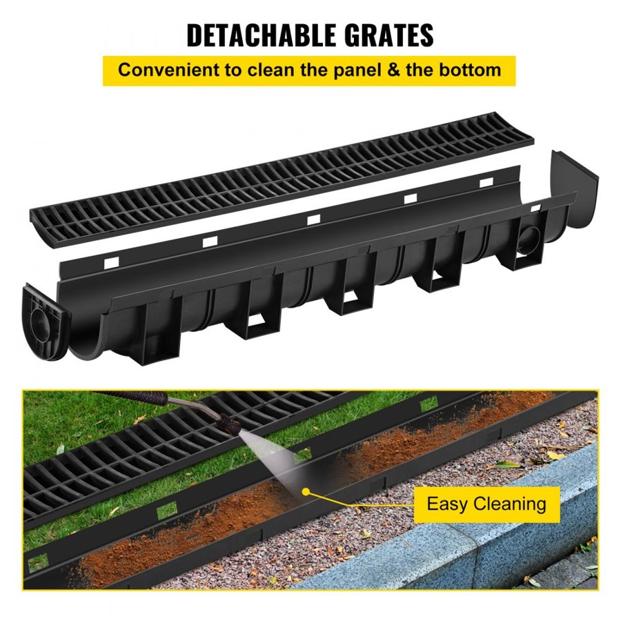 VEVOR Drainage Trench Driveway Channel Drain Kit Plastic Grate-5.8