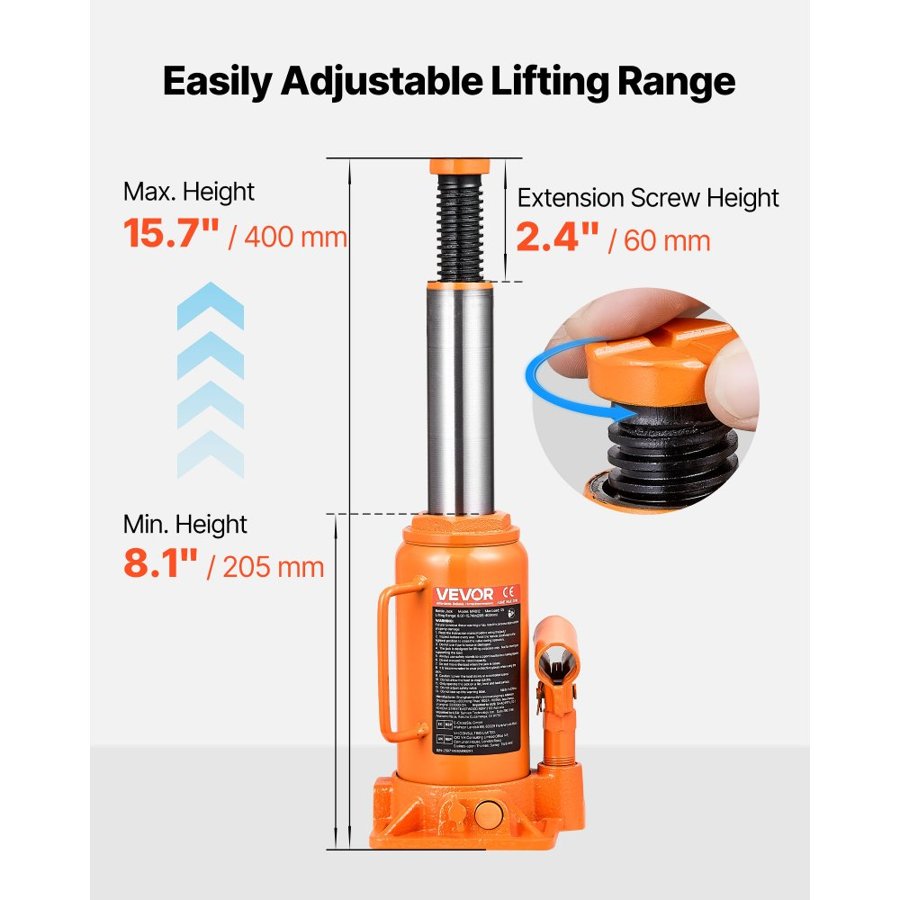 VEVOR 12 Ton Hydraulic Bottle Jack – 26455.5 Lbs Capacity
